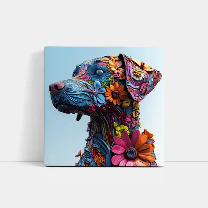 Floral Dog Sculpture Blue Sky Background