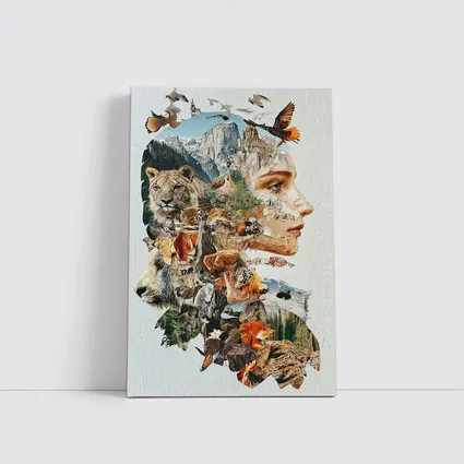 Woman Face Nature Wildlife Collage Art