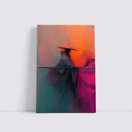 Samurai Warrior Abstract Painting Teal Orange