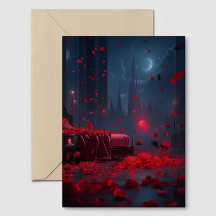 Red Rose Petals Falling Dark Gothic Night