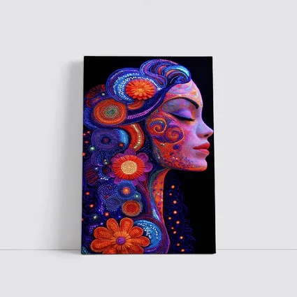 Colorful Dotwork Woman Profile Floral Art