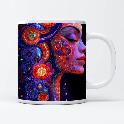 Colorful Dotwork Woman Profile Floral Art