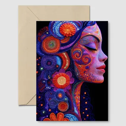 Colorful Dotwork Woman Profile Floral Art