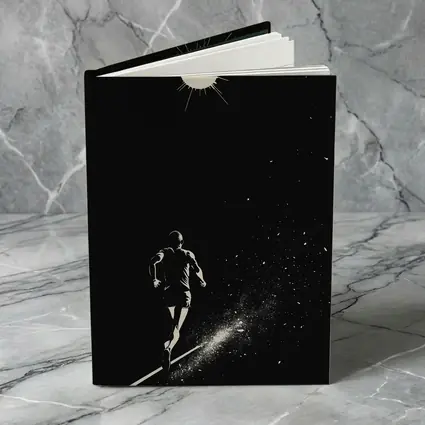 Runner Sprinting Toward Light Black Background