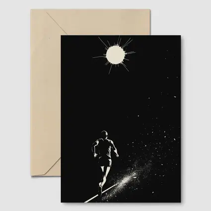 Runner Sprinting Toward Light Black Background
