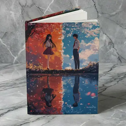 Anime Couple Reflecting Cherry Blossom Split Scene
