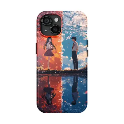 Anime Couple Reflecting Cherry Blossom Split Scene