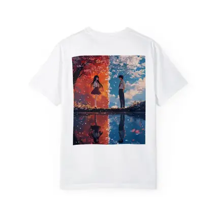 Anime Couple Reflecting Cherry Blossom Split Scene