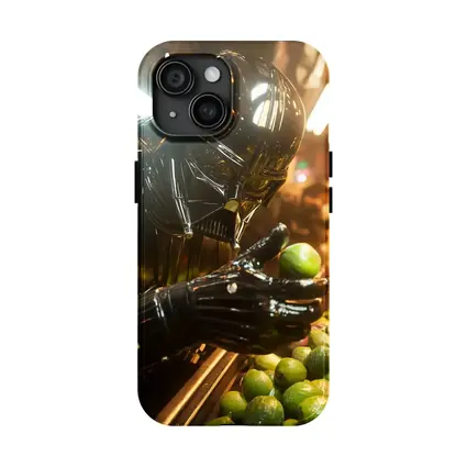 Dark Armored Figure Picking Green Fruits