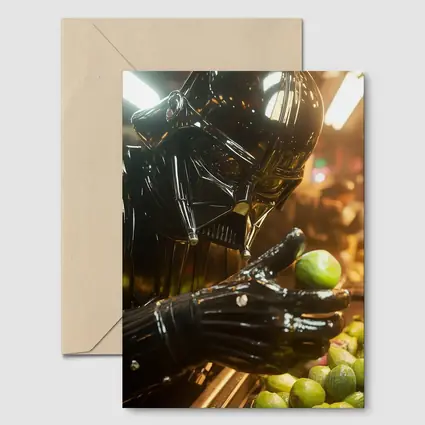 Dark Armored Figure Picking Green Fruits