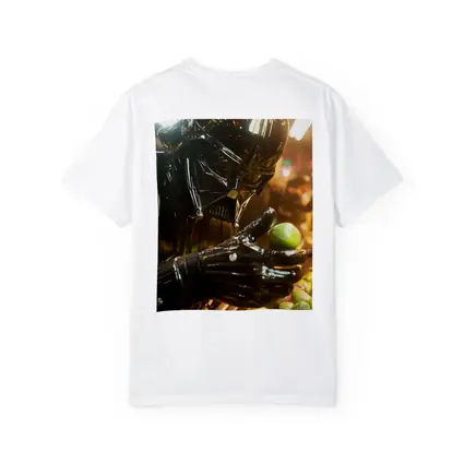 Dark Armored Figure Picking Green Fruits