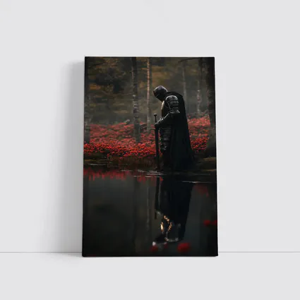 Dark Knight Reflecting By Red Forest