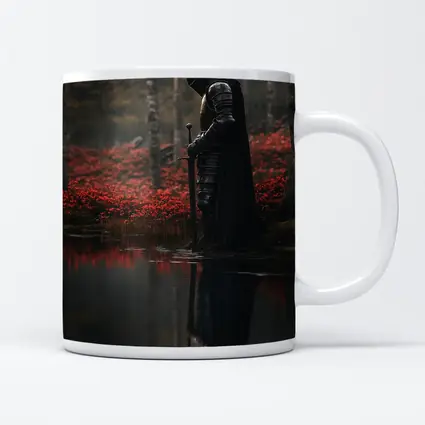 Dark Knight Reflecting By Red Forest