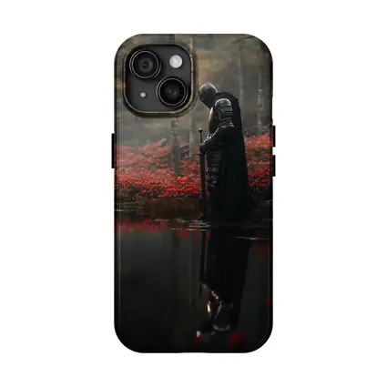 Dark Knight Reflecting By Red Forest