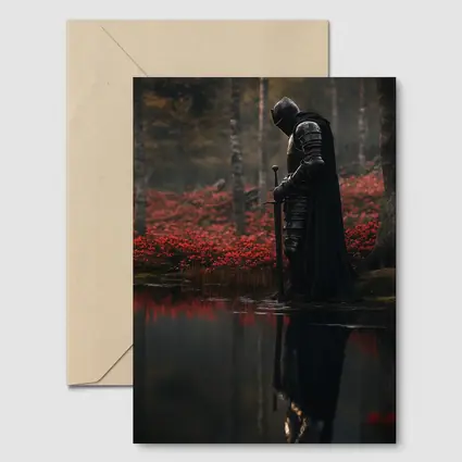 Dark Knight Reflecting By Red Forest