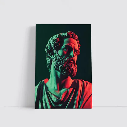 Greek Stoic Statue Neon Red Green Light