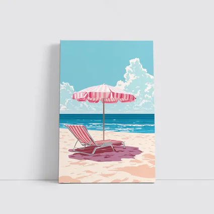 Pink Striped Beach Chair Ocean Summer Art
