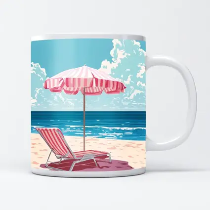 Pink Striped Beach Chair Ocean Summer Art