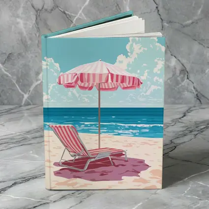 Pink Striped Beach Chair Ocean Summer Art