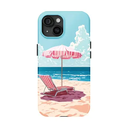 Pink Striped Beach Chair Ocean Summer Art