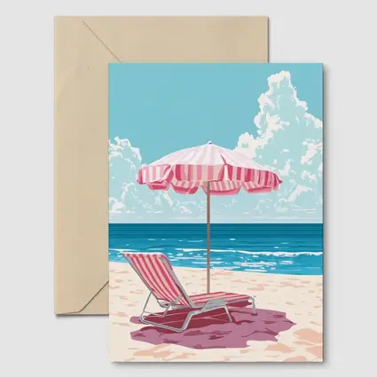 Pink Striped Beach Chair Ocean Summer Art