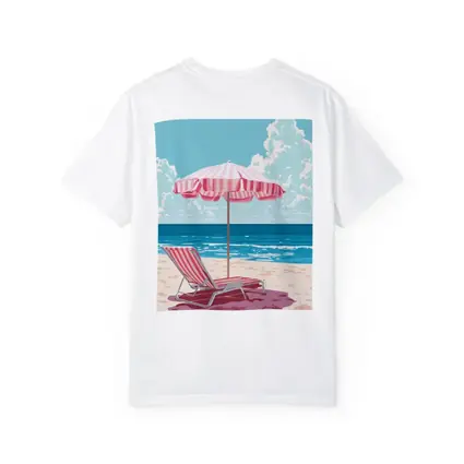 Pink Striped Beach Chair Ocean Summer Art
