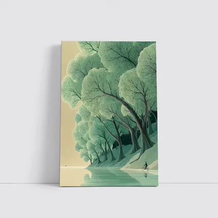 Illustrated Trees By Calm Reflective River