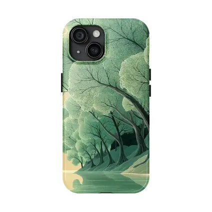 Illustrated Trees By Calm Reflective River