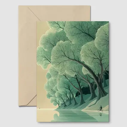 Illustrated Trees By Calm Reflective River