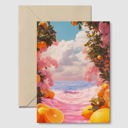 Tropical Oranges Pink Ocean Surreal Summer Scene