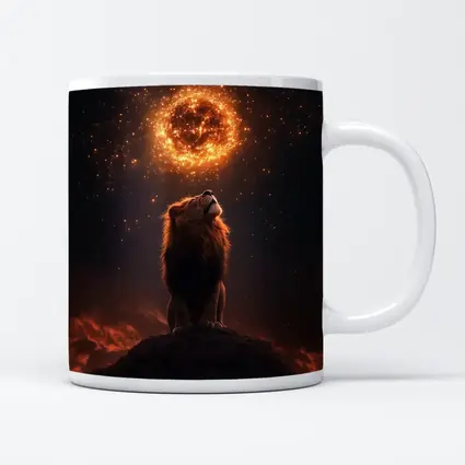 Lion Roaring Under Glowing Fire Sun