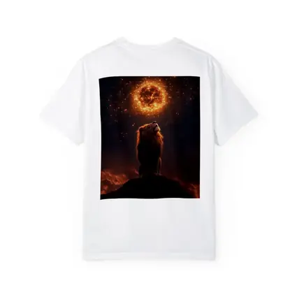 Lion Roaring Under Glowing Fire Sun