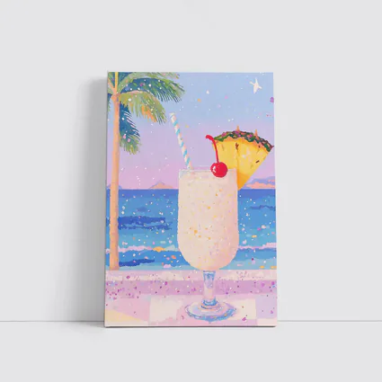 Tropical Pina Colada Cocktail Beach Pastel Art