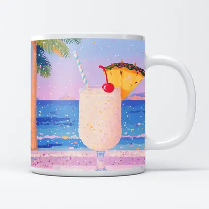 Tropical Pina Colada Cocktail Beach Pastel Art