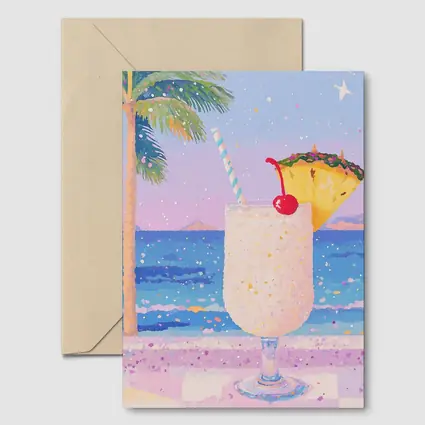 Tropical Pina Colada Cocktail Beach Pastel Art