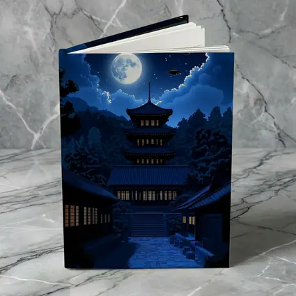 Pixel Art Pagoda Night Moon UFOs