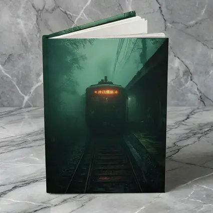 Foggy Train Approaching Dark Misty Station