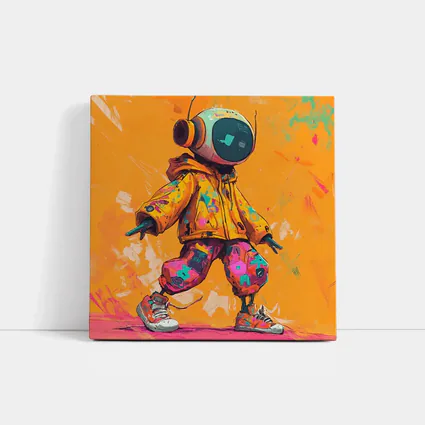 Robot DJ Streetwear Character Orange Background