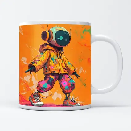 Robot DJ Streetwear Character Orange Background