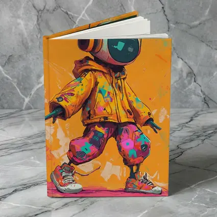 Robot DJ Streetwear Character Orange Background