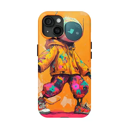 Robot DJ Streetwear Character Orange Background