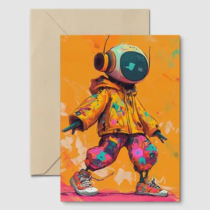 Robot DJ Streetwear Character Orange Background