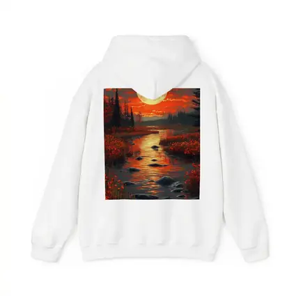 Full Moon Over Red Autumn River Landscape