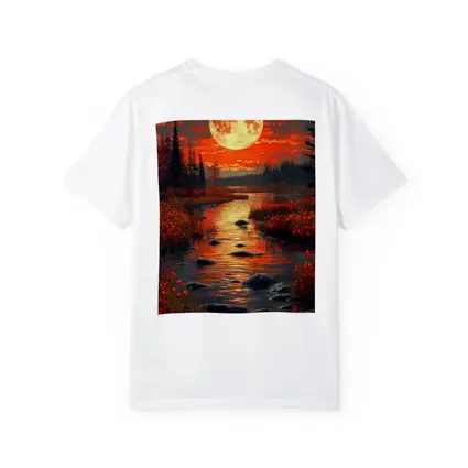 Full Moon Over Red Autumn River Landscape