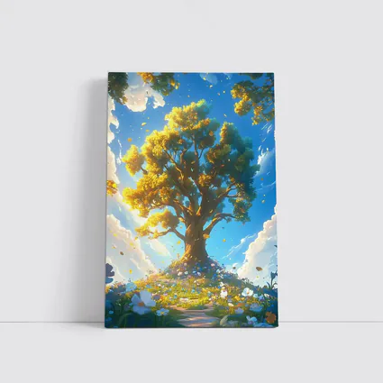 Golden Tree Blue Sky Floral Fantasy