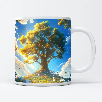 Golden Tree Blue Sky Floral Fantasy