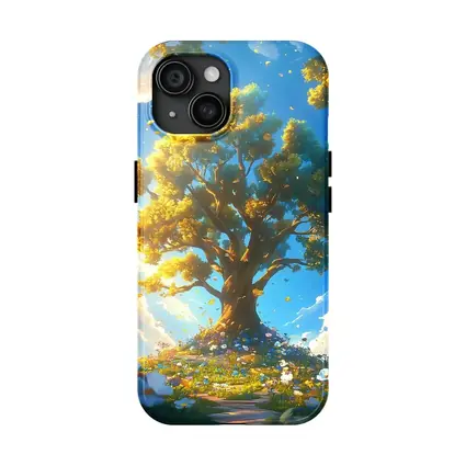 Golden Tree Blue Sky Floral Fantasy