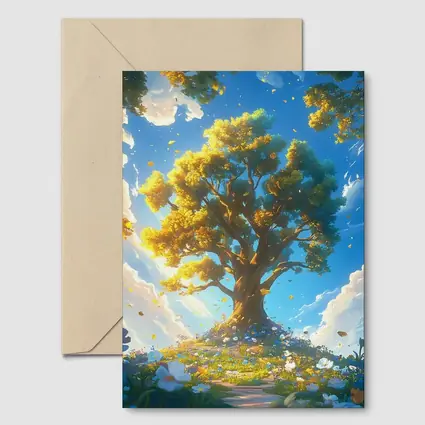 Golden Tree Blue Sky Floral Fantasy