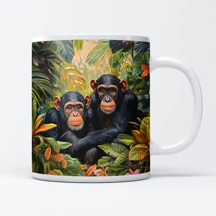 Two Chimpanzees Resting In Tropical Jungle