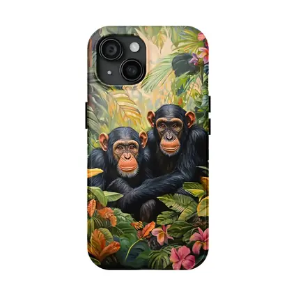 Two Chimpanzees Resting In Tropical Jungle